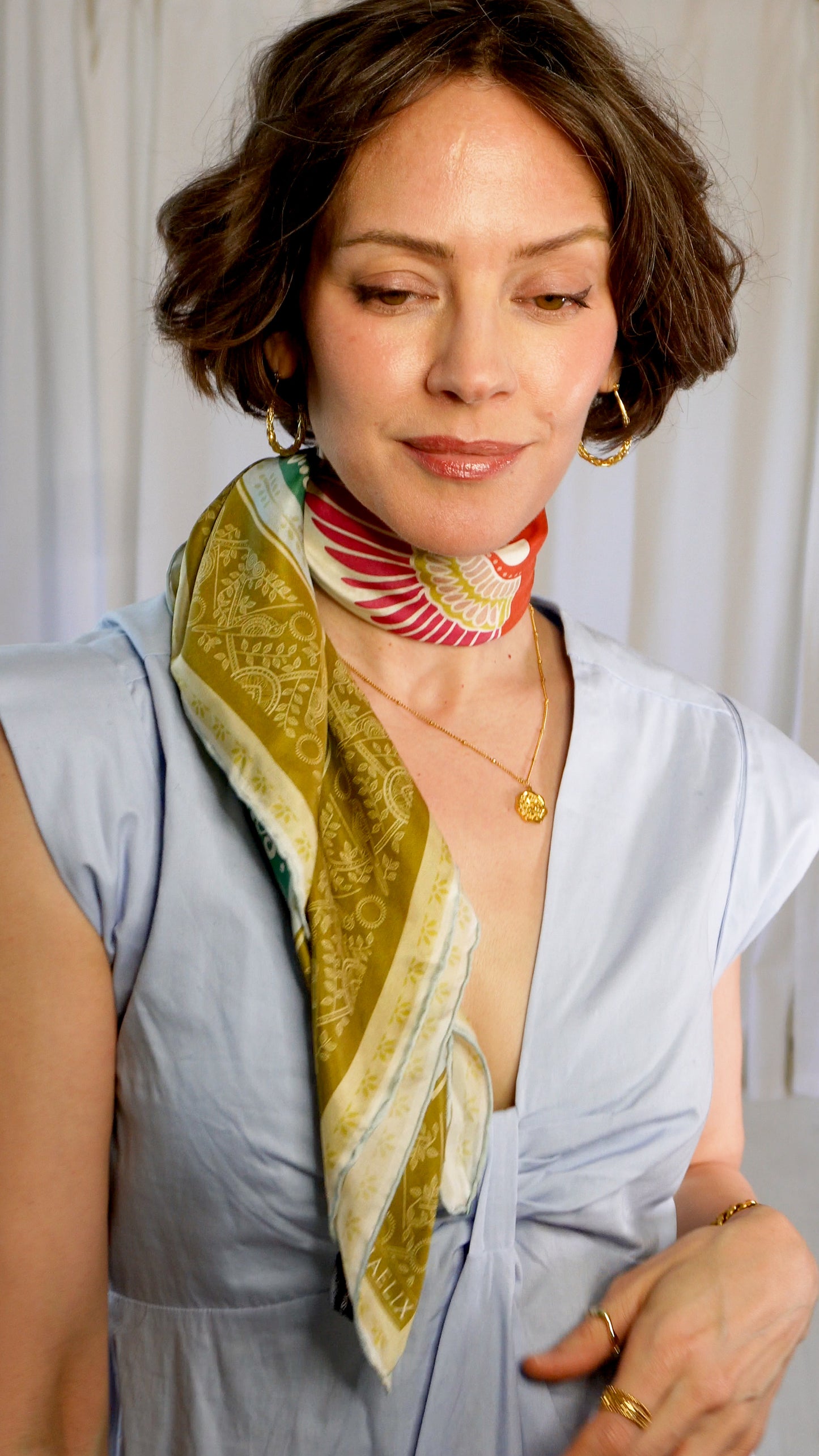 Hazel 100% Silk Scarf | Muted Cream Colors | 32" Square