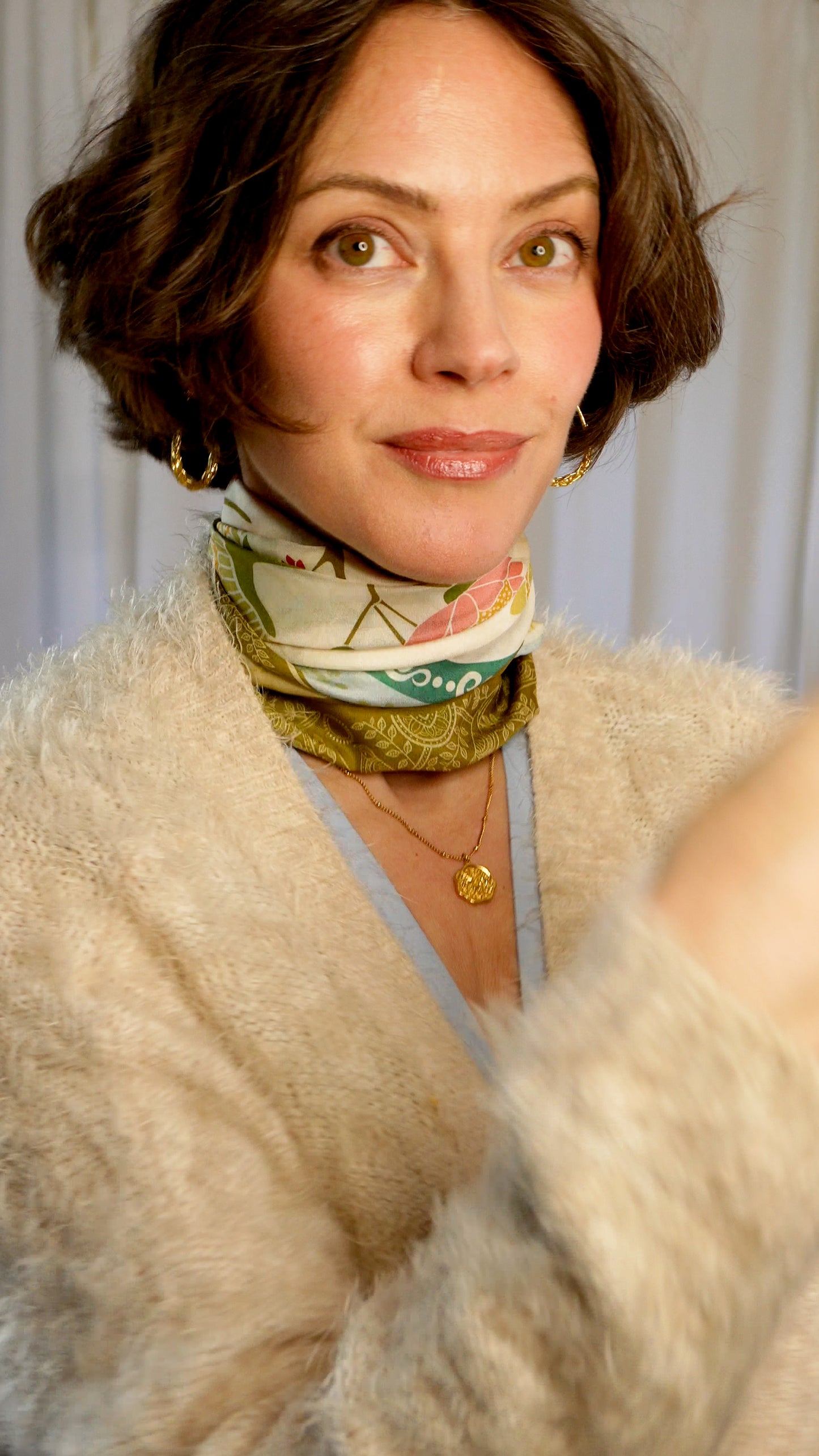 Hazel 100% Silk Scarf | Muted Cream Colors | 32" Square