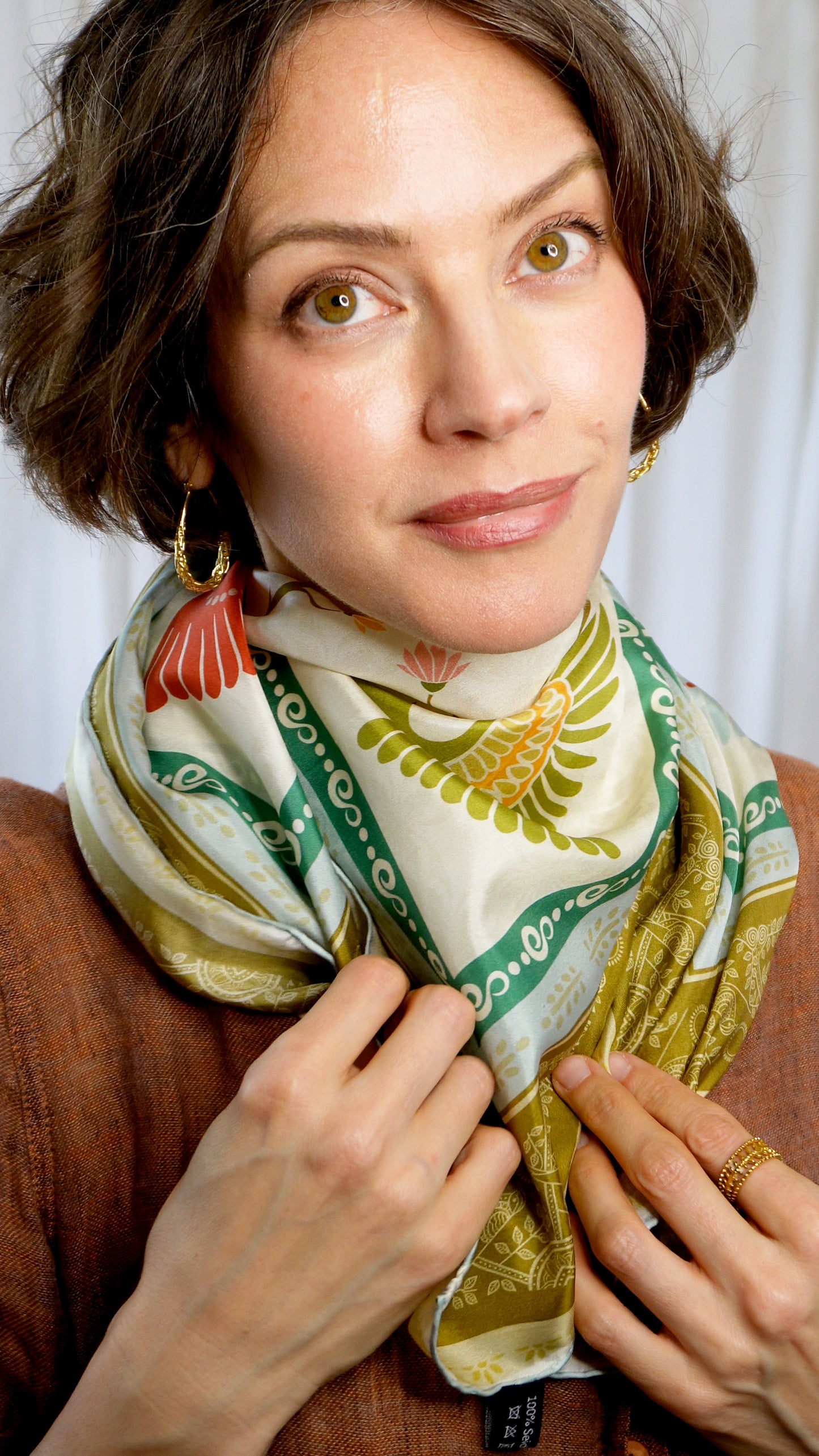 Hazel 100% Silk Scarf | Muted Cream Colors | 32" Square