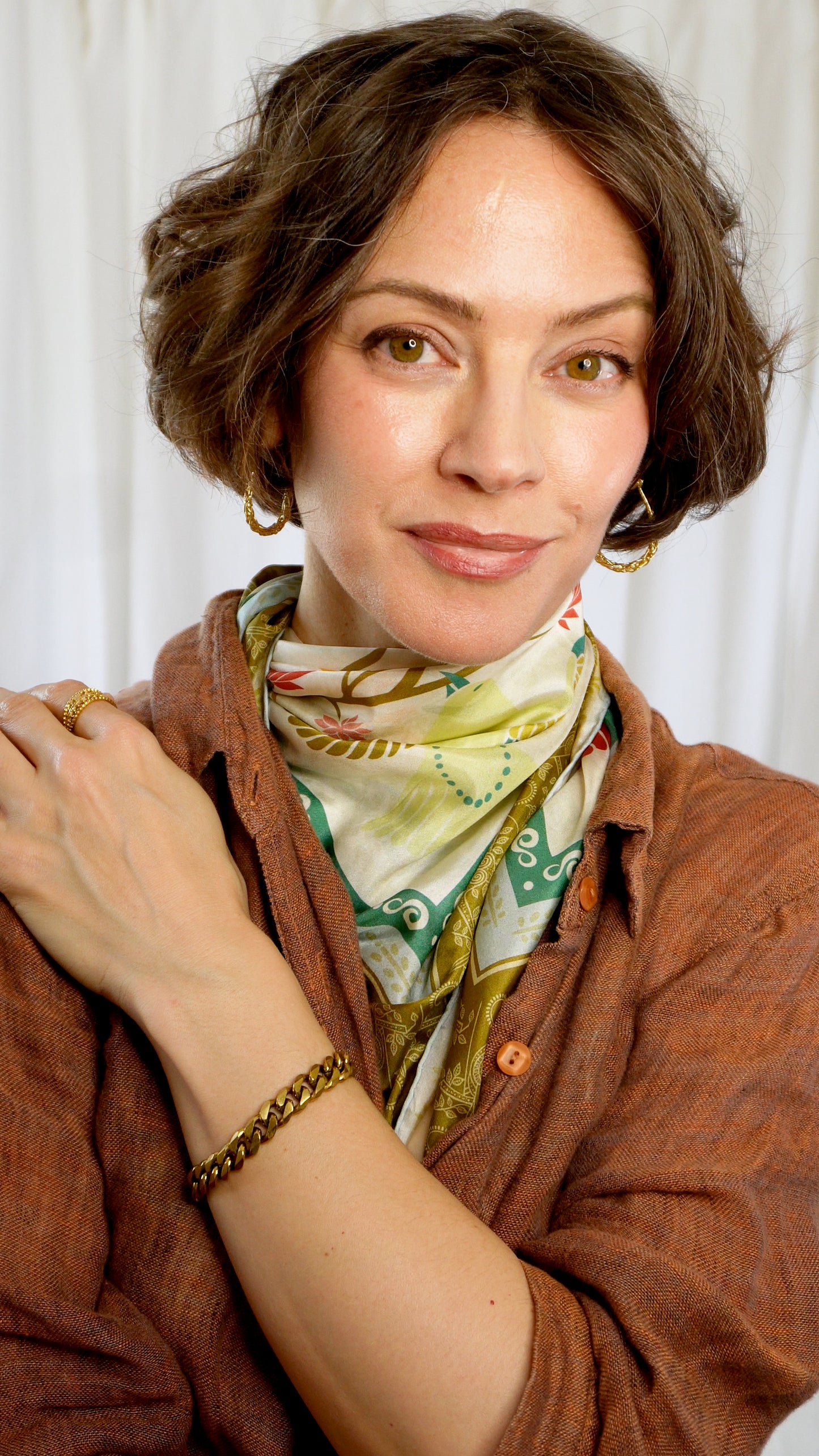 Hazel 100% Silk Scarf | Muted Cream Colors | 32" Square