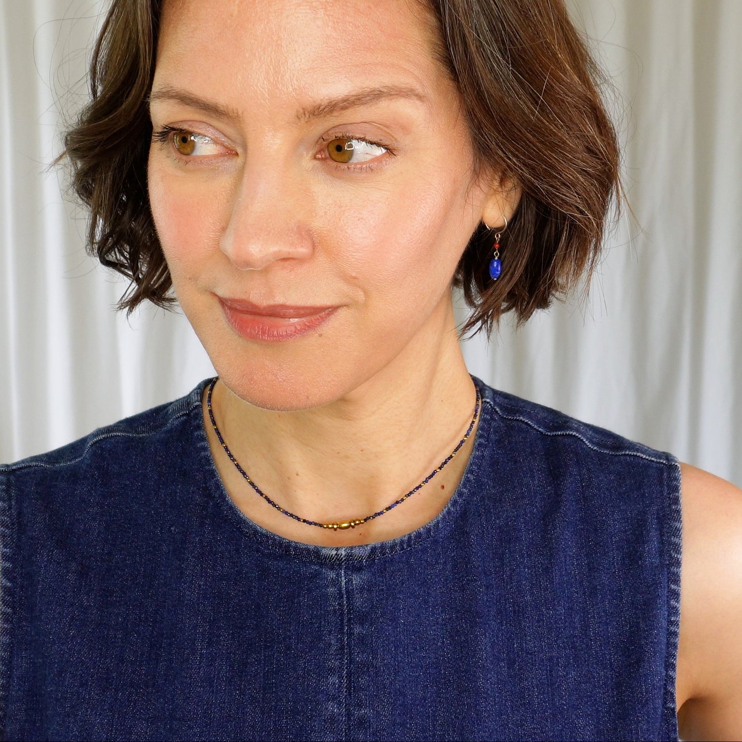 Seychelles Blue Lapis Necklace with 14k Gold plated  15"-17" inch