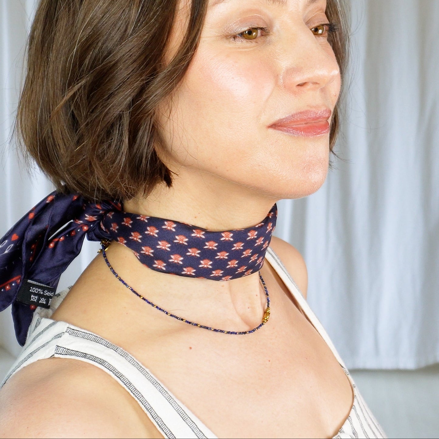 Seychelles Blue Lapis Necklace with 14k Gold plated  15"-17" inch