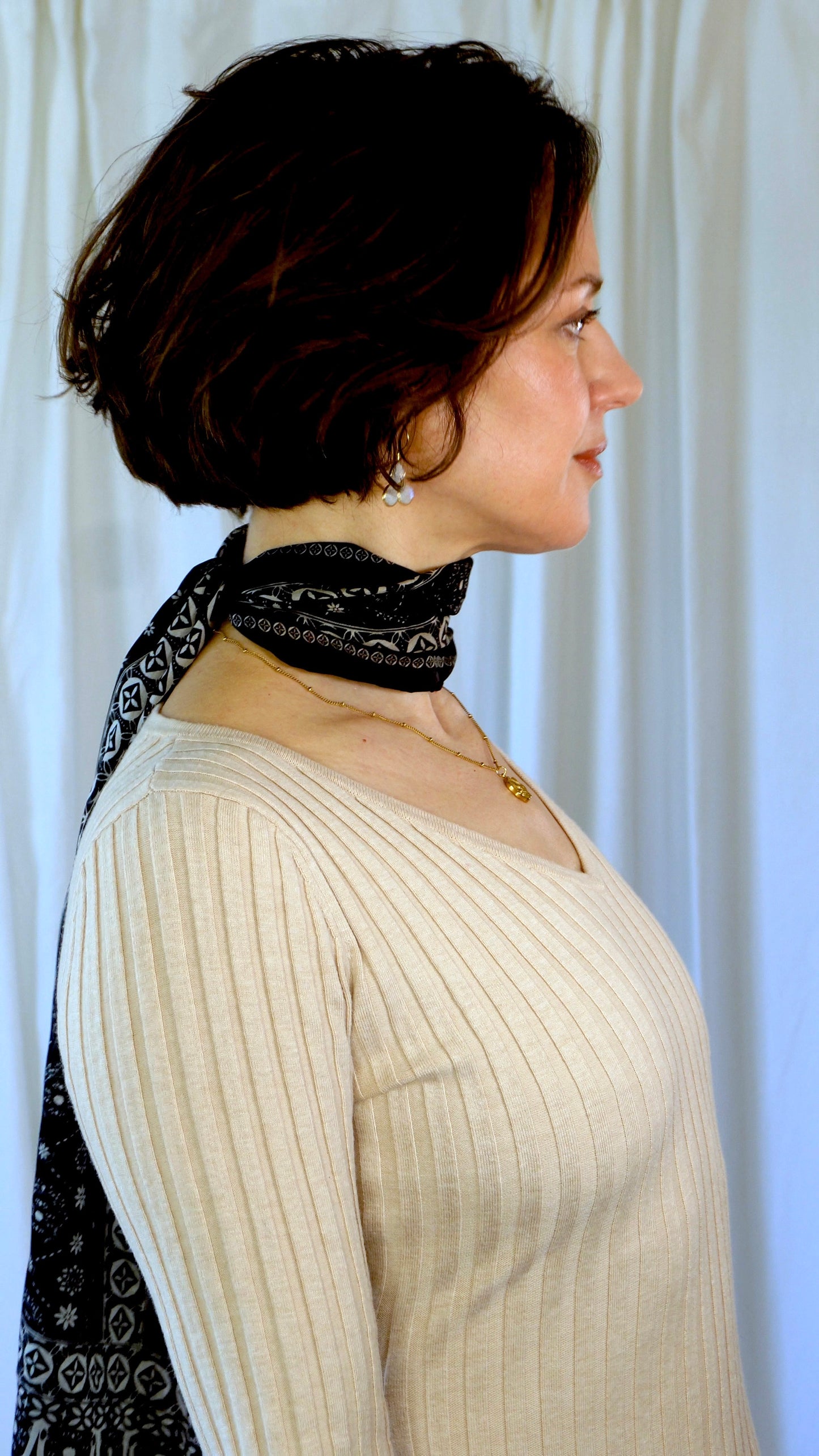 Luna 100% Silk Scarf | Black Block Print | Ultrathin Silk