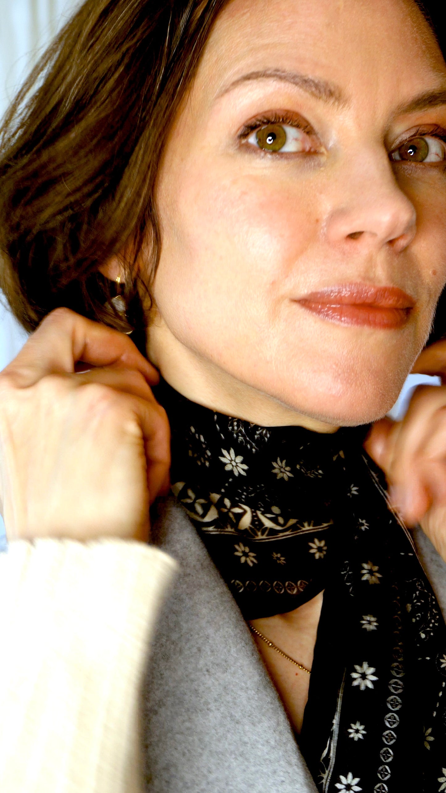 Luna 100% Silk Scarf | Black Block Print | Ultrathin Silk