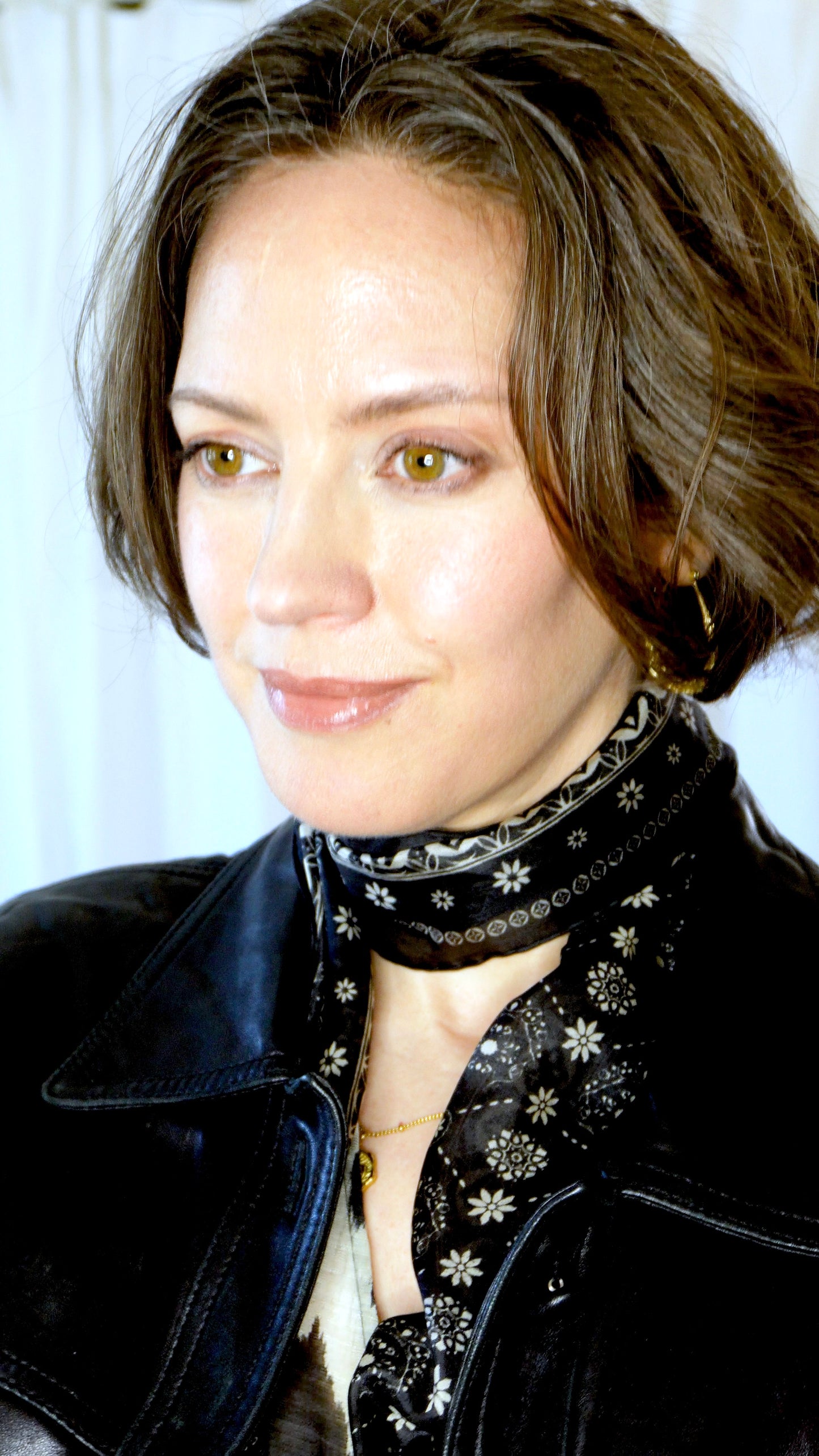 Luna 100% Silk Scarf | Black Block Print | Ultrathin Silk