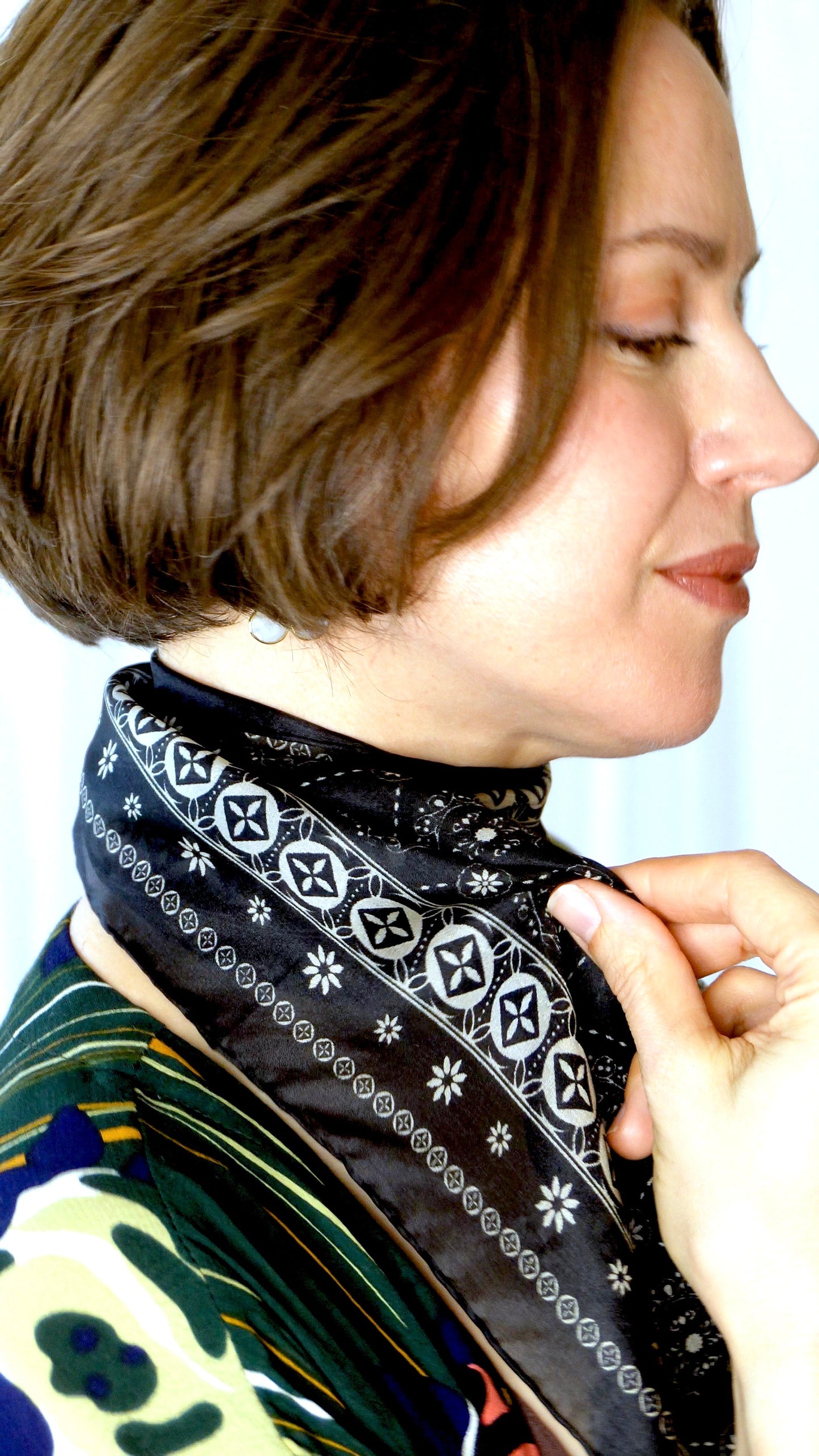 Luna 100% Silk Scarf | Black Block Print | Ultrathin Silk