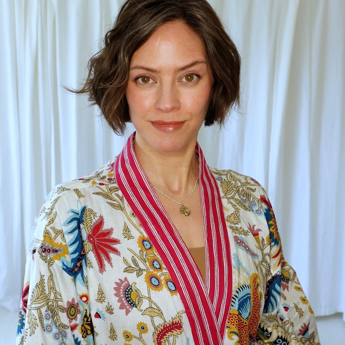 Miriam Pink White Floral Cotton Dressing Robe