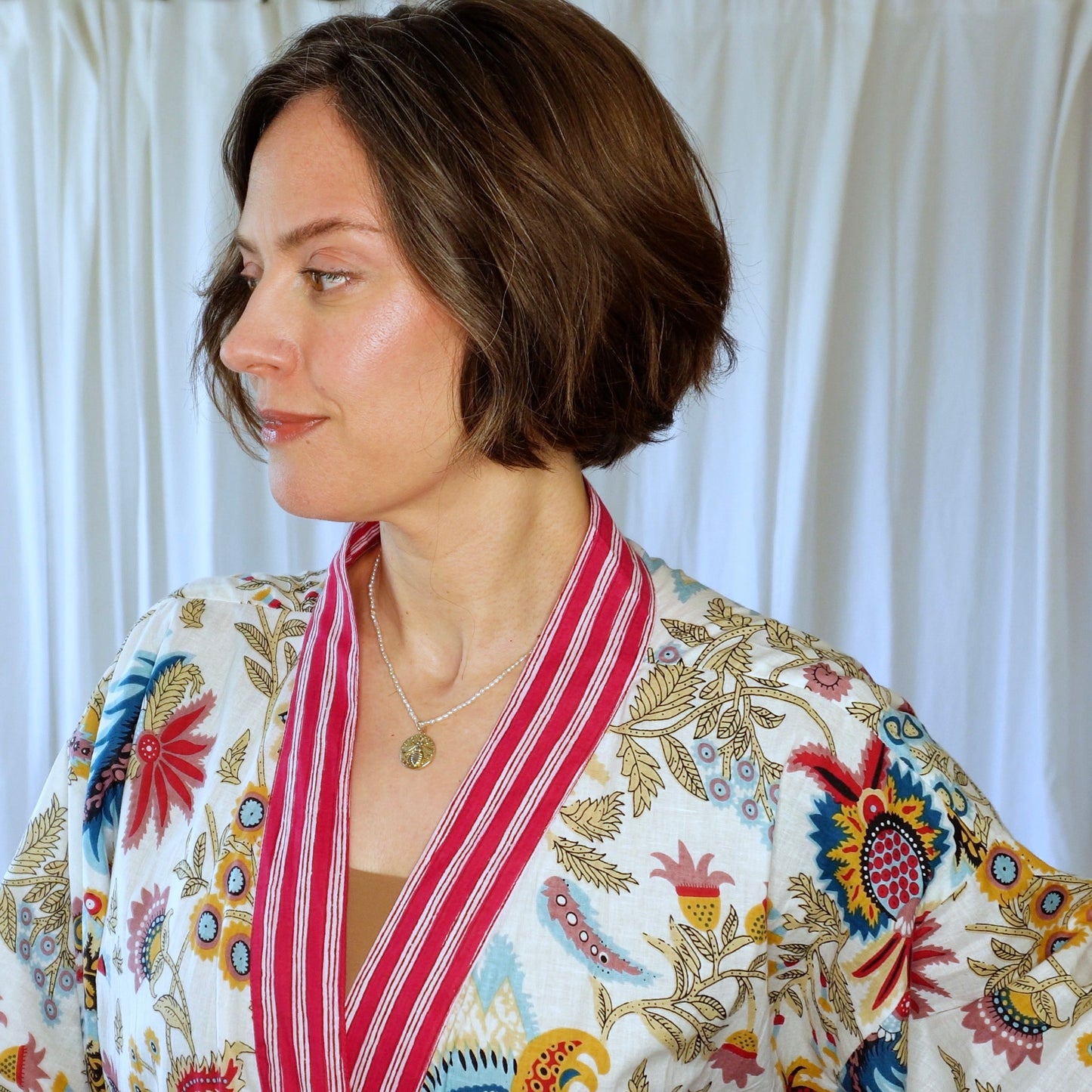 Miriam Pink White Floral Cotton Dressing Robe