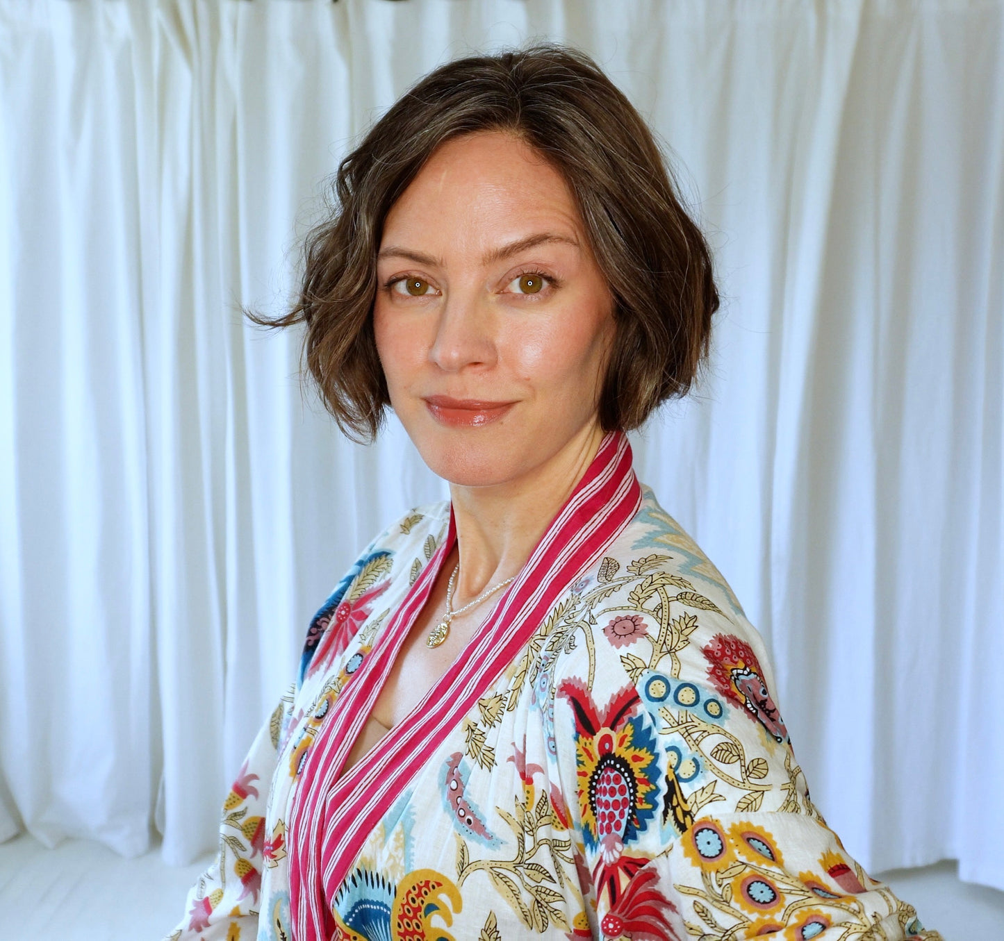 Miriam Pink White Floral Cotton Dressing Robe
