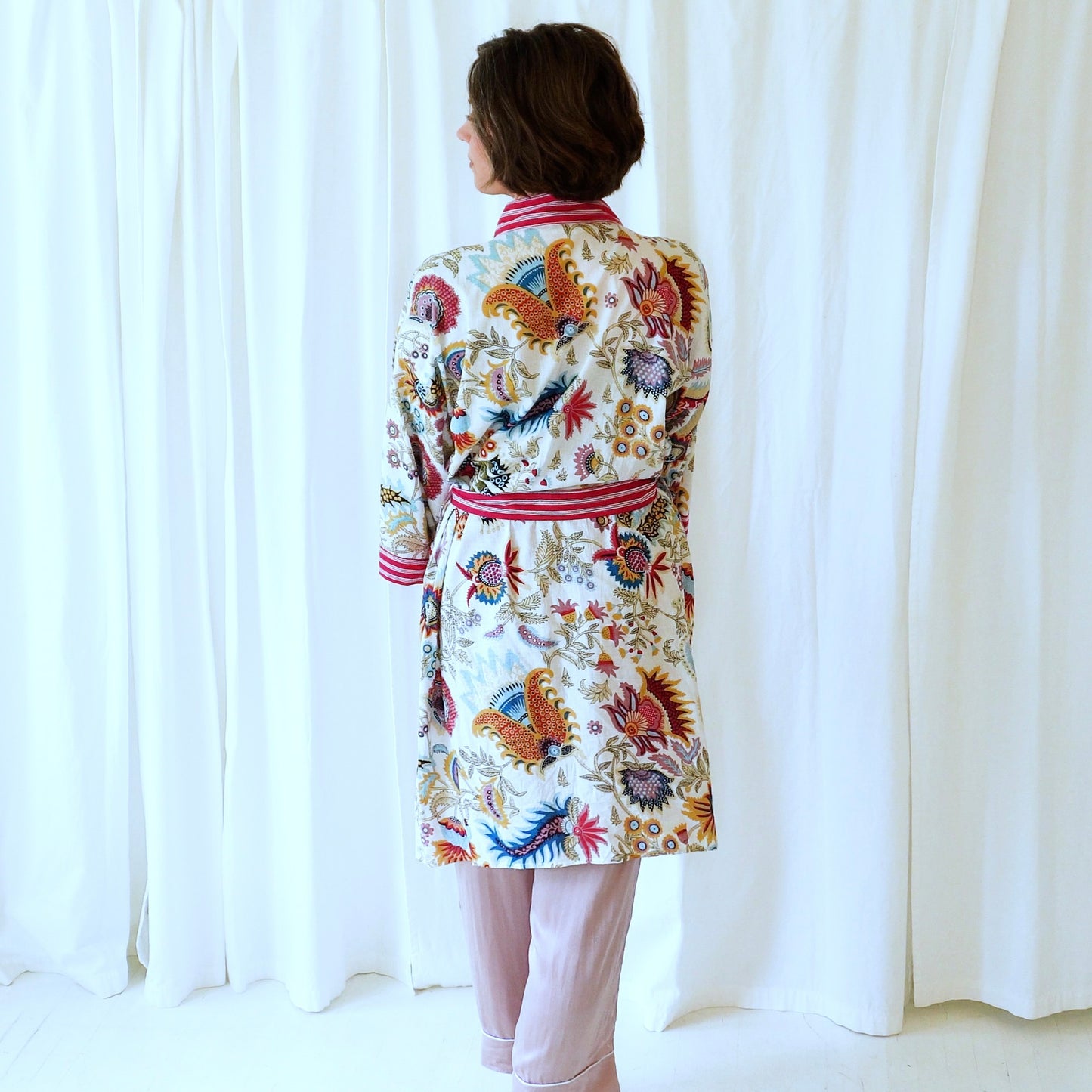 Miriam Pink White Floral Cotton Dressing Robe