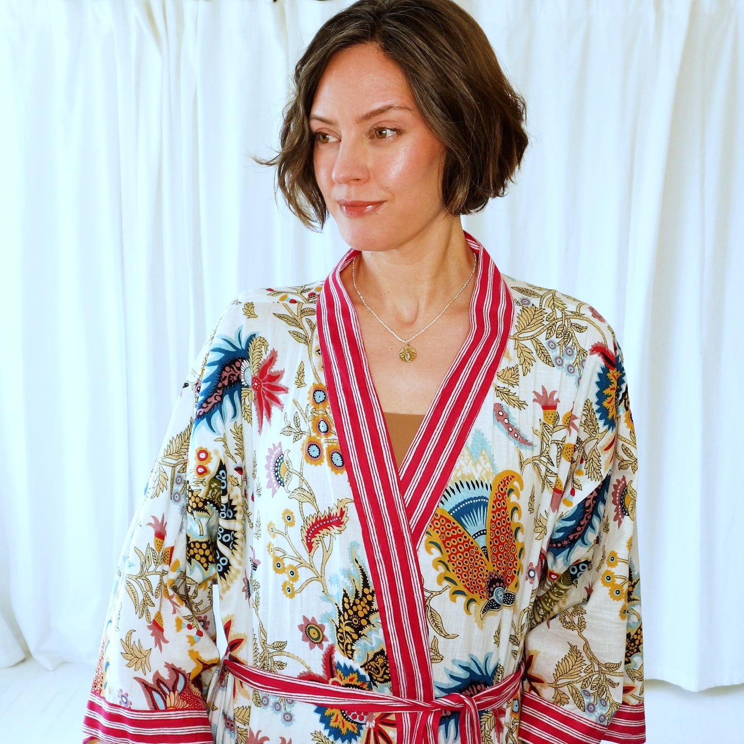 Miriam Pink White Floral Cotton Dressing Robe
