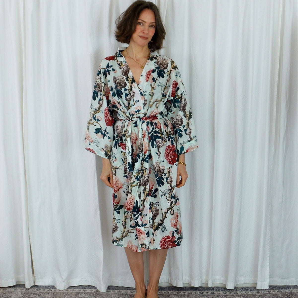Patricia White Vintage Botanical Cotton Dressing Robe - Size XS-M