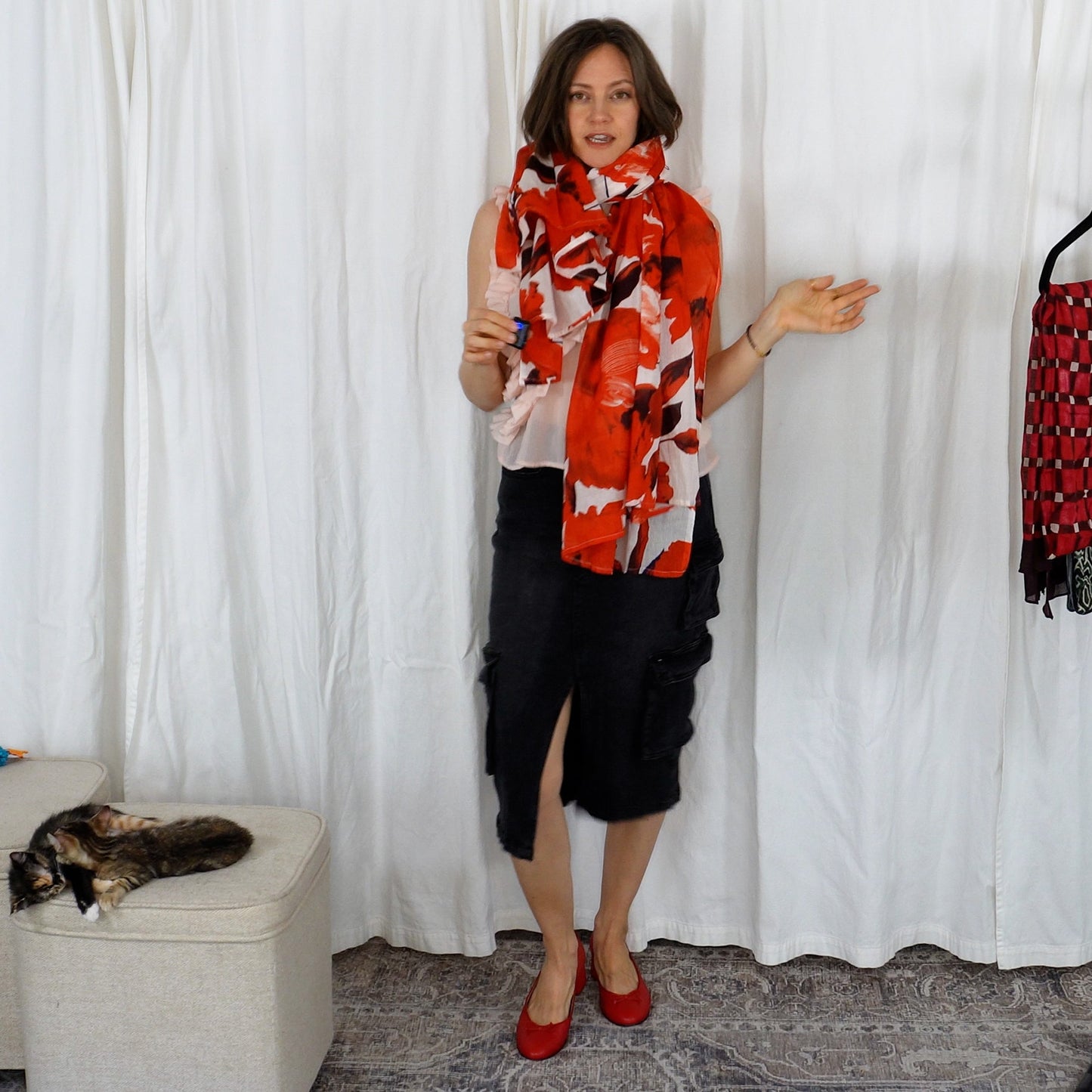 Red Poppies Cotton Scarf | Large Lightweight 100% Cotton