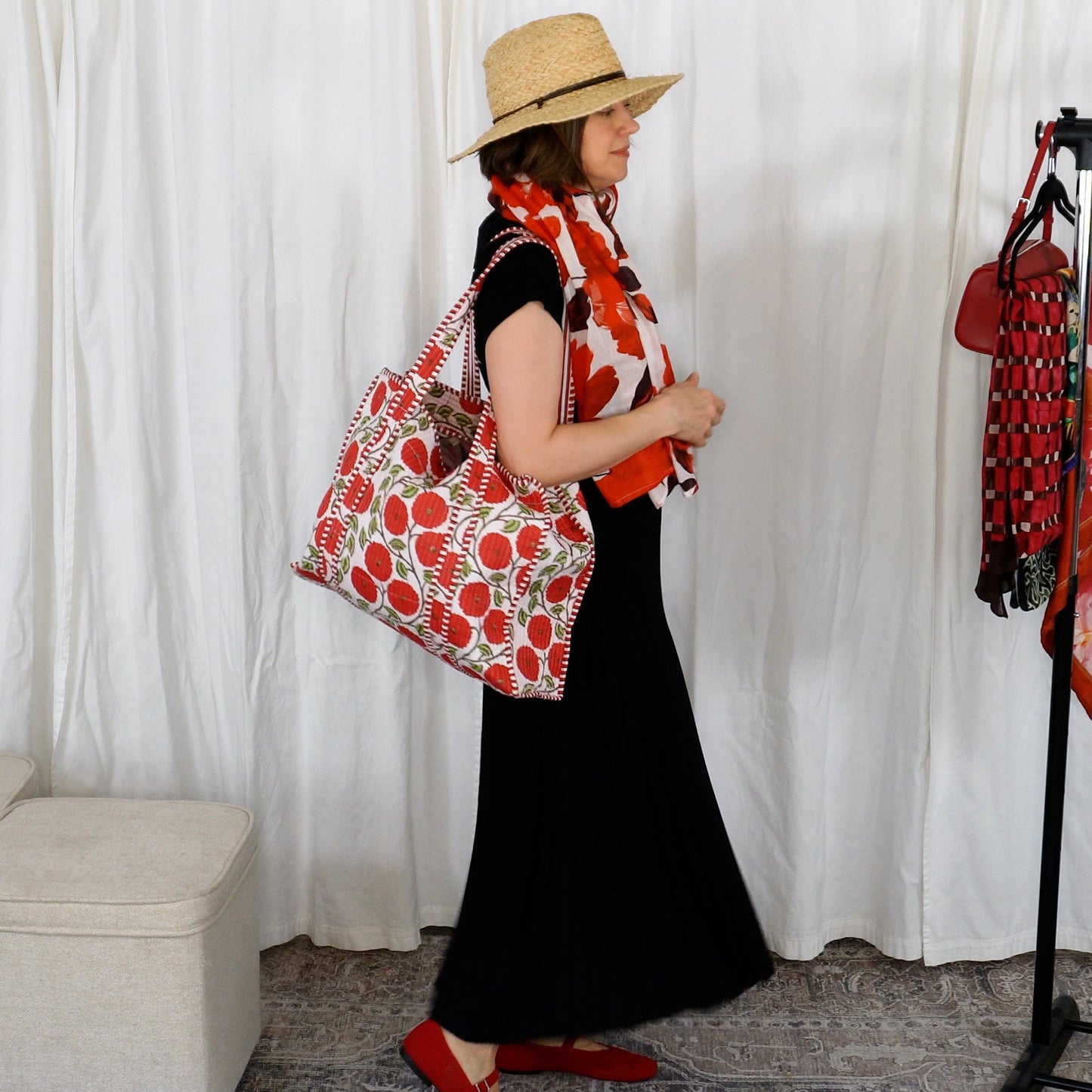 Red Poppies Cotton Scarf | Large Lightweight 100% Cotton