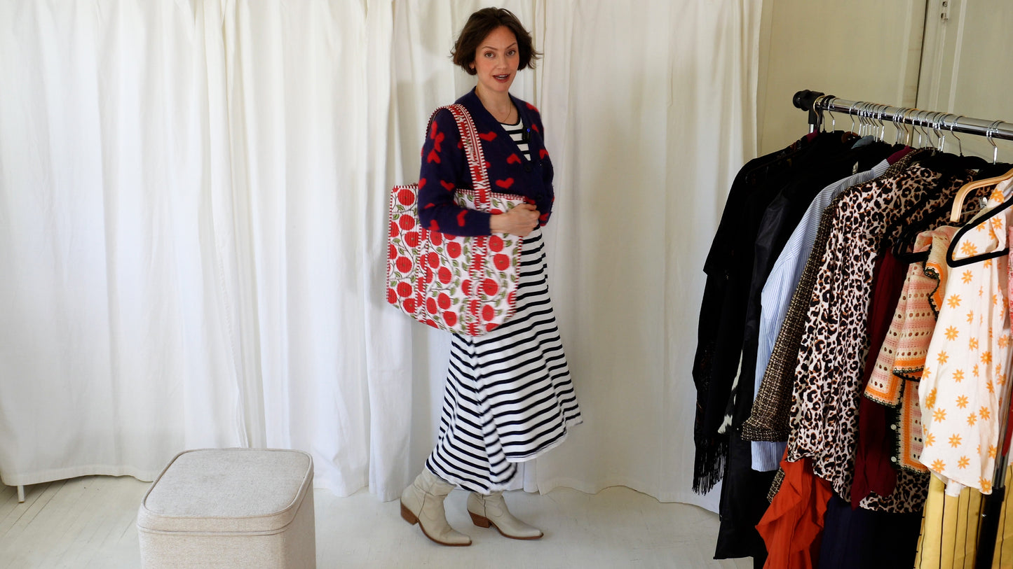 Structured Tote Bag with zipper and inside pocket - Poppy