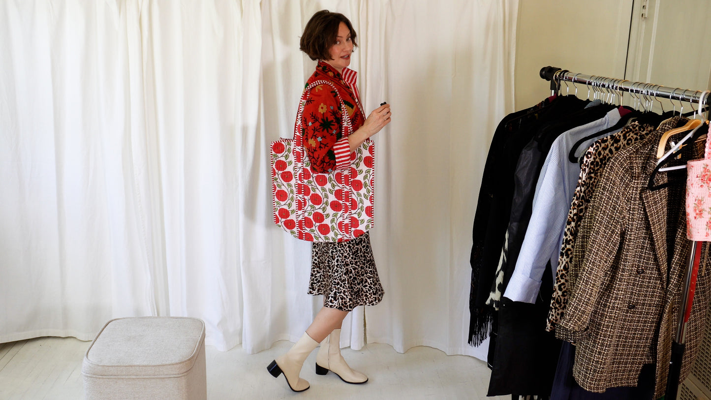 Structured Tote Bag with zipper and inside pocket - Poppy