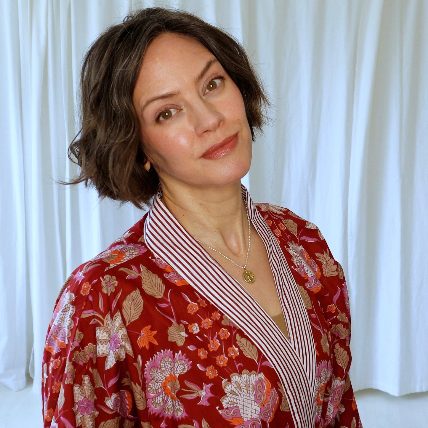 Selah Red Floral Cotton Dressing Robe