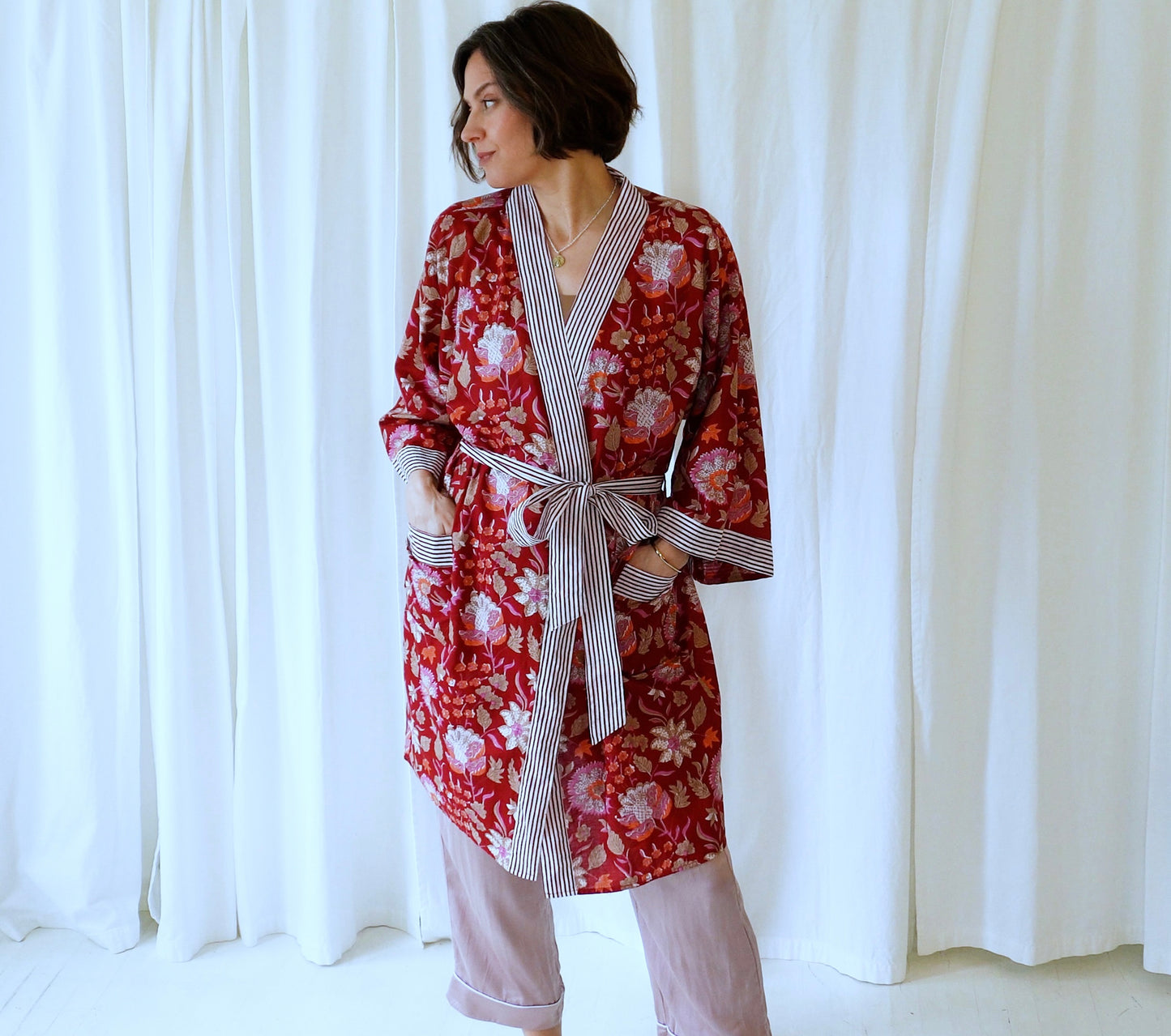 Selah Red Floral Cotton Dressing Robe