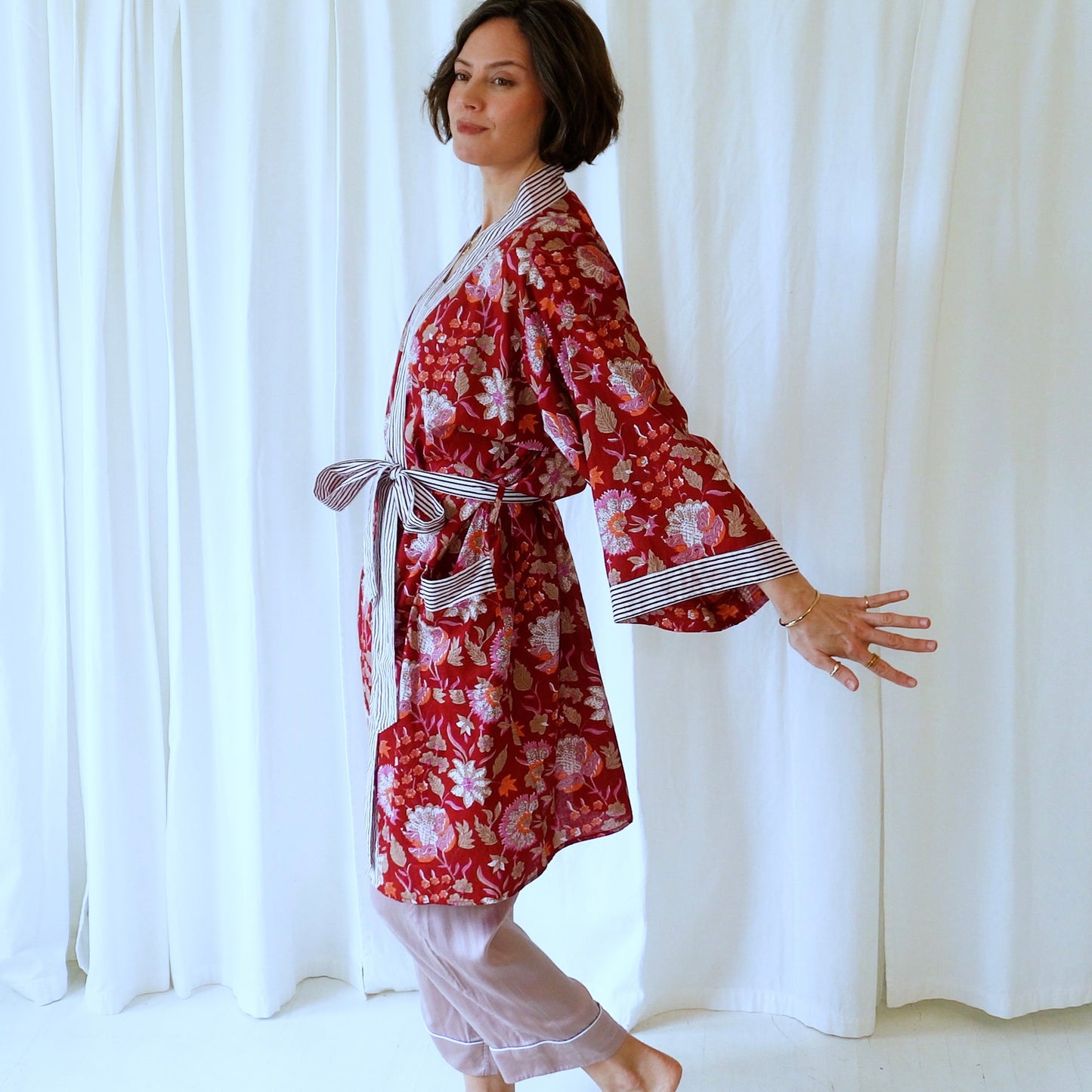 Selah Red Floral Cotton Dressing Robe
