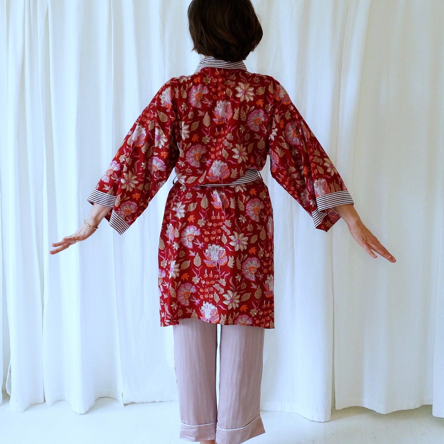 Selah Red Floral Cotton Dressing Robe