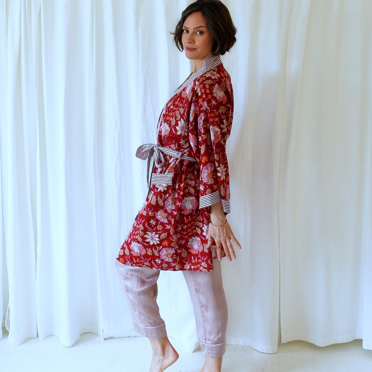 Selah Red Floral Cotton Dressing Robe
