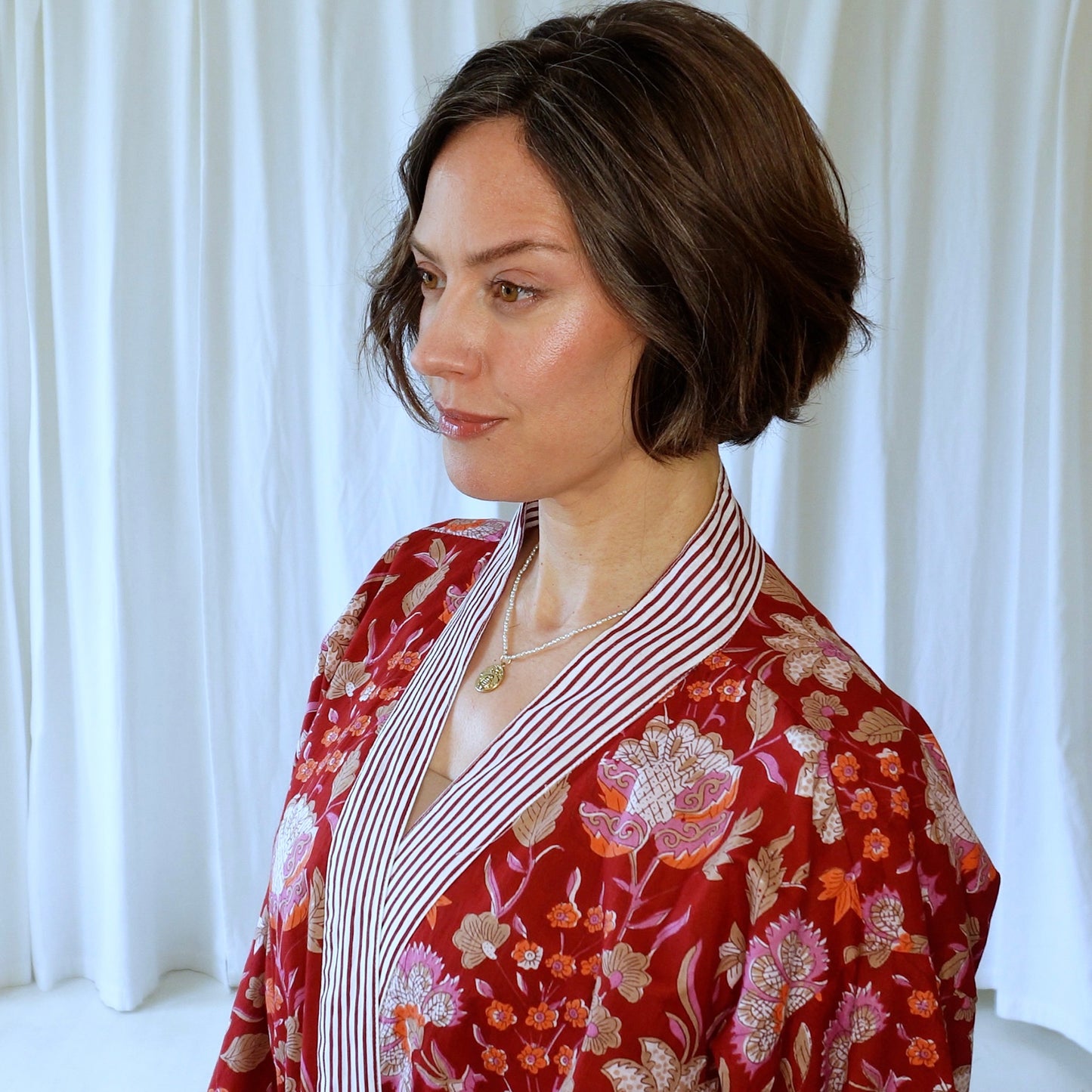 Selah Red Floral Cotton Dressing Robe