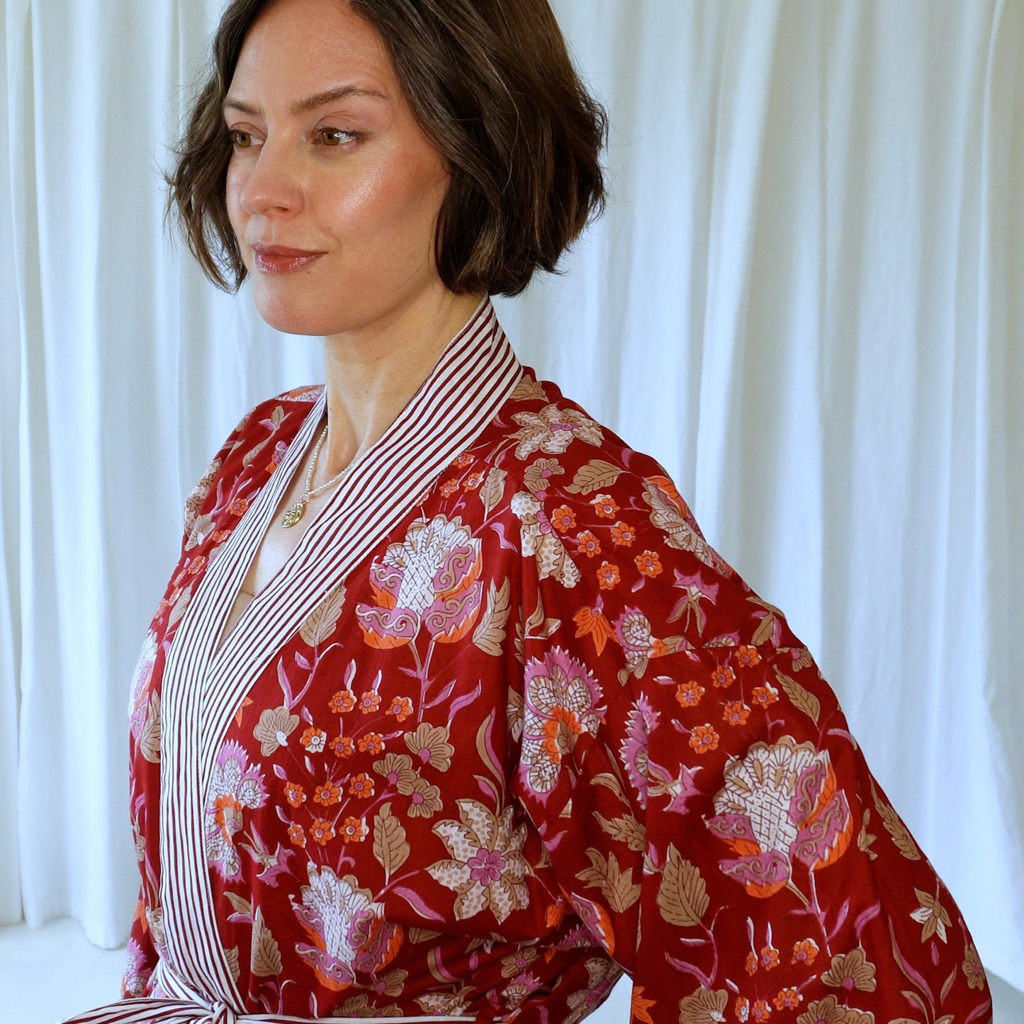 Selah Red Floral Cotton Dressing Robe