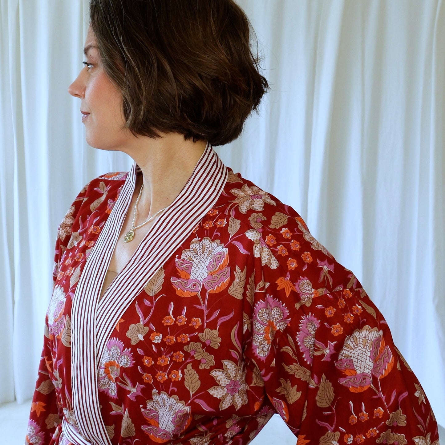 Selah Red Floral Cotton Dressing Robe
