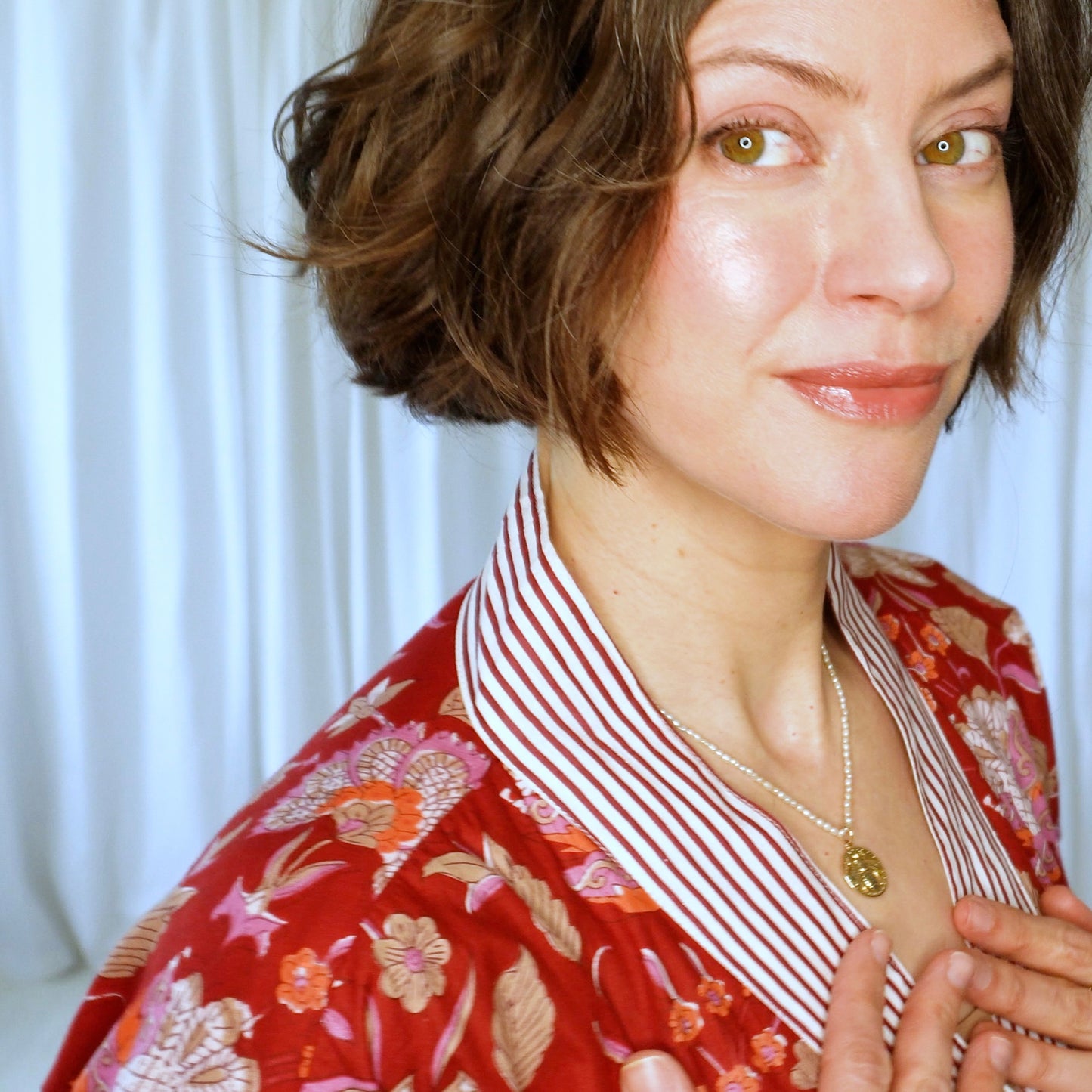 Selah Red Floral Cotton Dressing Robe