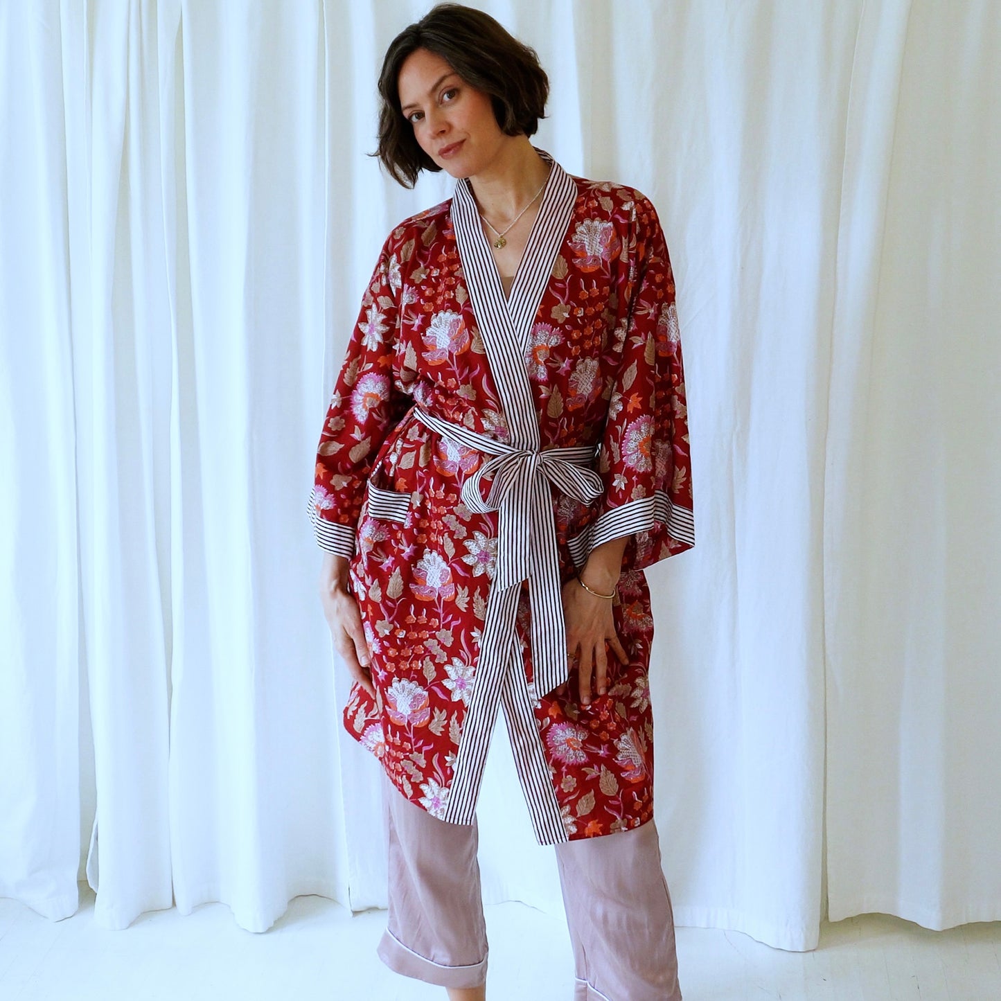 Selah Red Floral Cotton Dressing Robe