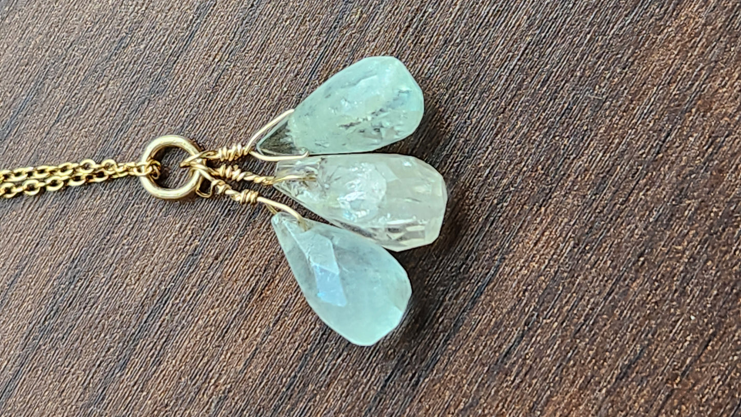 Aquamarine Trio Pendant 18" necklace 14k Gold Filled fine chain