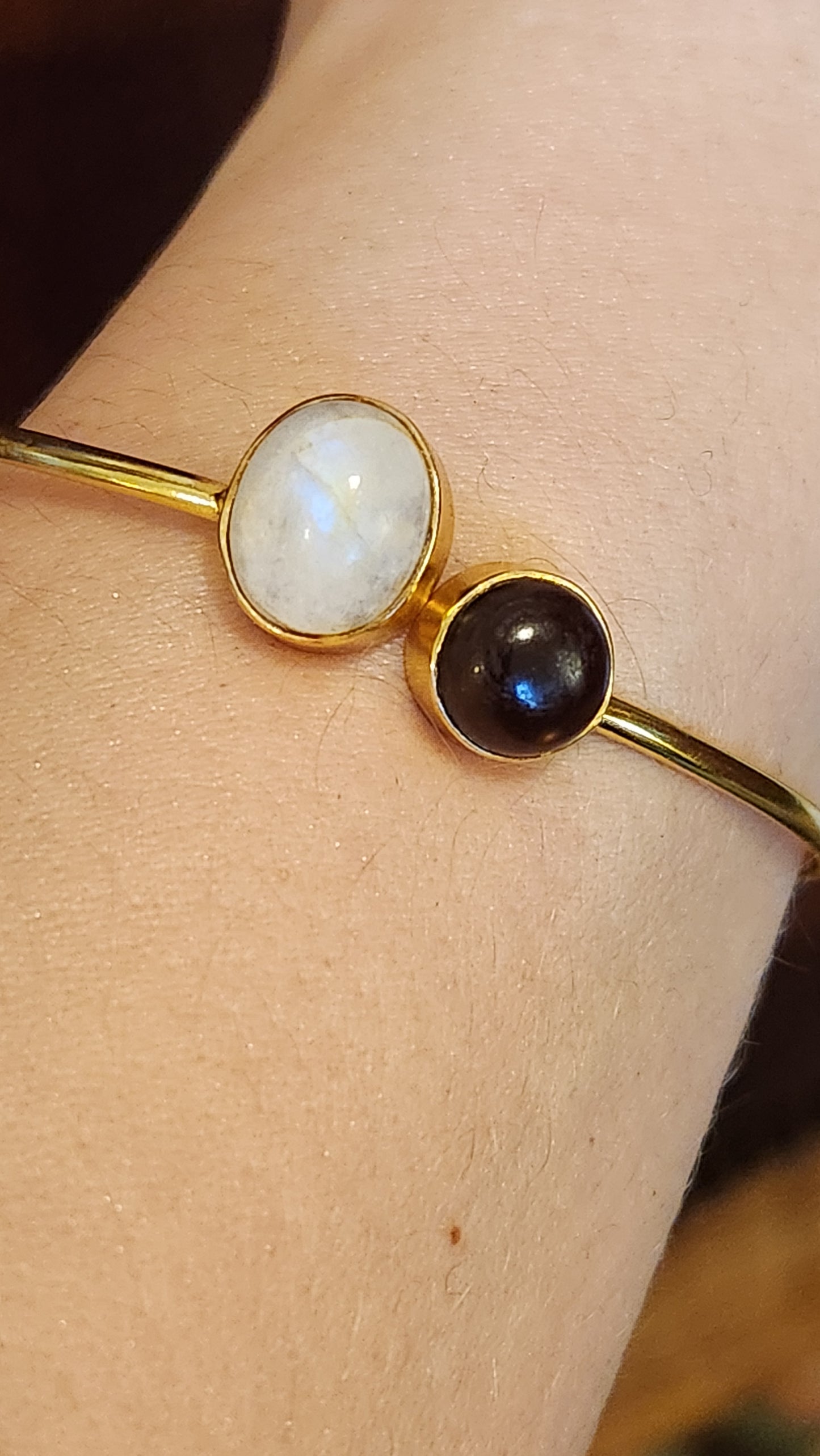 Emilie Moonstone and Smokey Quartz cuff bracelet 18k Gold Plated