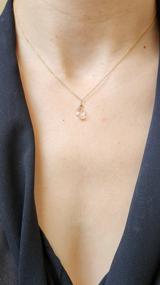 Pink Topaz Solo Teardrop Pendant 16" necklace 14k Gold Filled fine chain