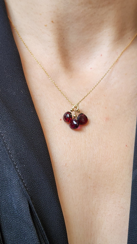 Garnet Trio Pendant 16" necklace 14k Gold Filled fine chain