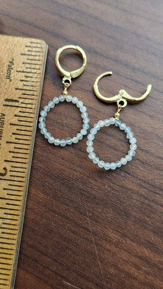 Handmade Aquamarine circle earrings (1.5" long) 18k Gold plated ear clasps