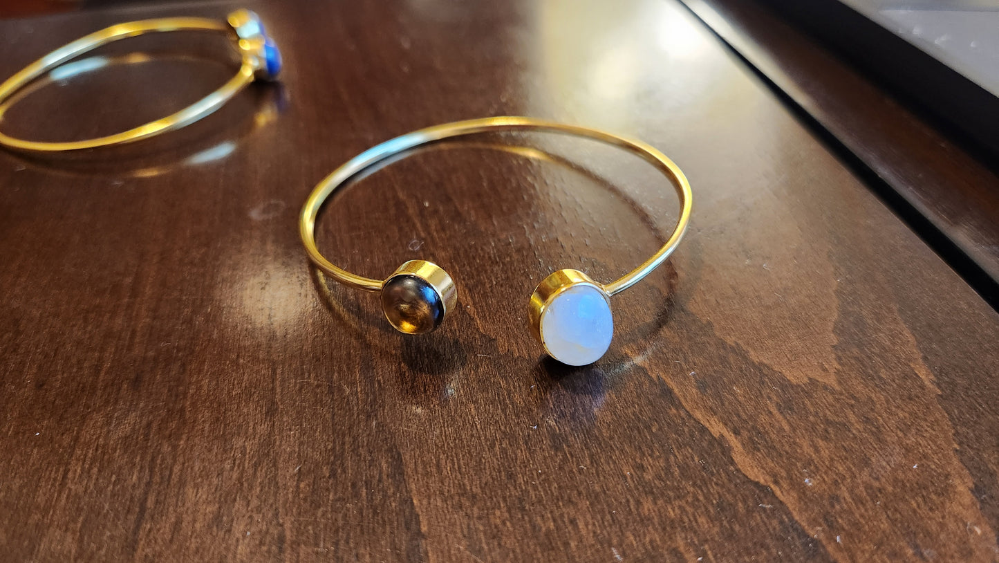 Emilie Moonstone and Smokey Quartz cuff bracelet 18k Gold Plated