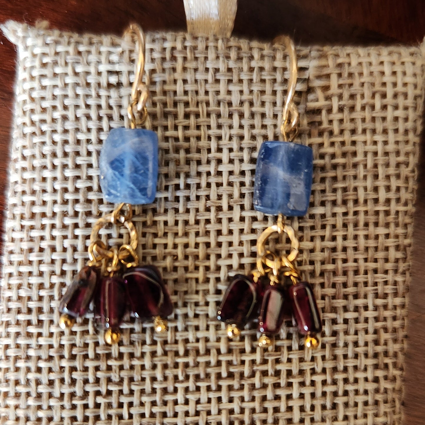 Kyanite and Garnet Earrings 14k gold filled handmade ear wires