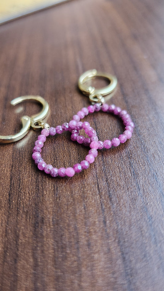 Handmade Ruby Circle dangle earrings (1.25" long) 18k Gold plated ear clasps