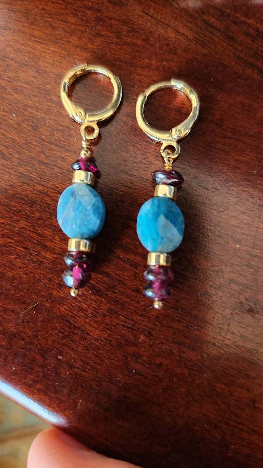Apatite and Garnet Earrings 18k Gold plated ear clasps