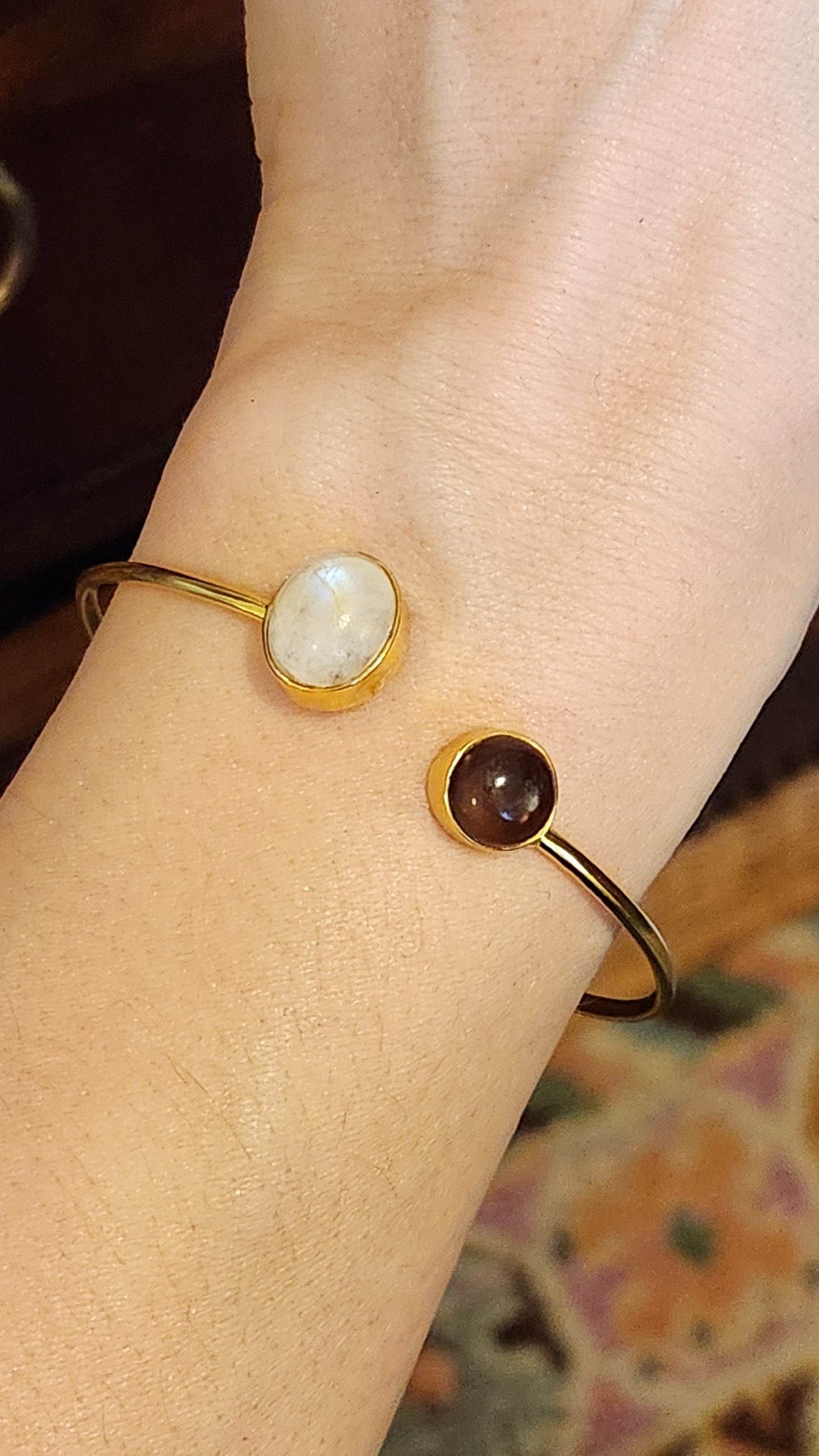 Emilie Moonstone and Smokey Quartz cuff bracelet 18k Gold Plated
