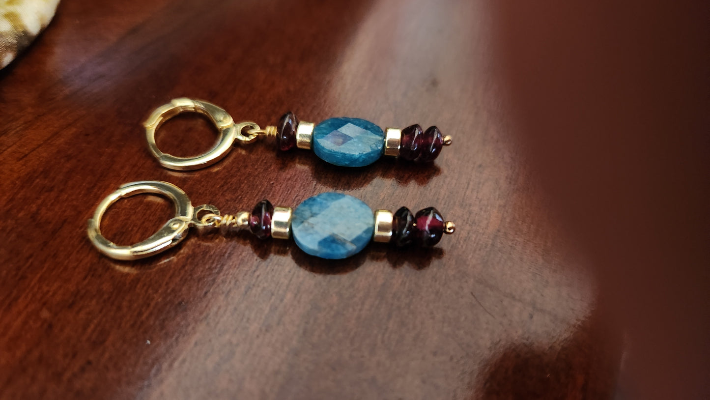 Apatite and Garnet Earrings 18k Gold plated ear clasps