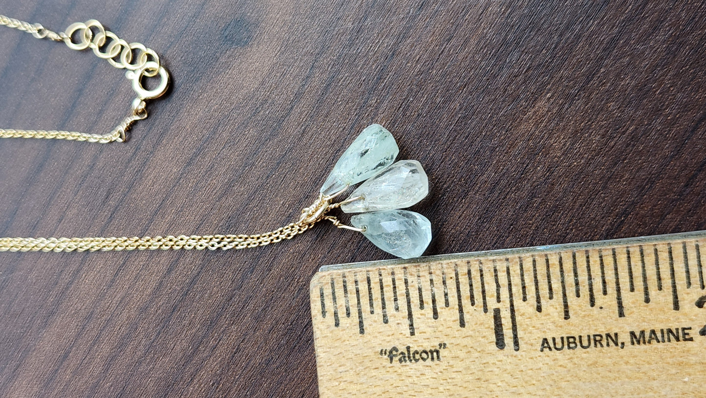 Aquamarine Trio Pendant 18" necklace 14k Gold Filled fine chain