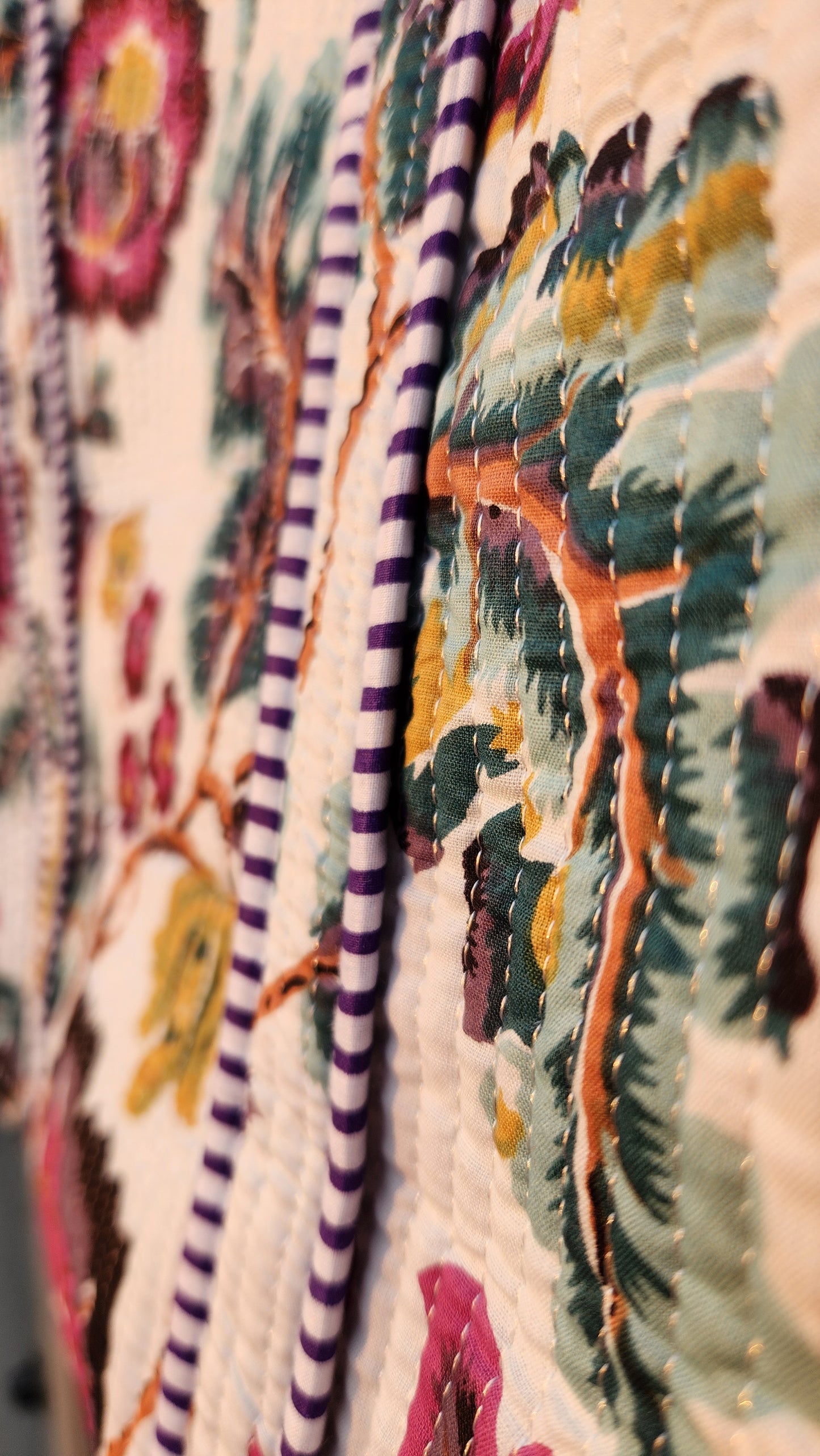 Structured Floral Tote Bag with zipper and inside pocket - Violet Riot