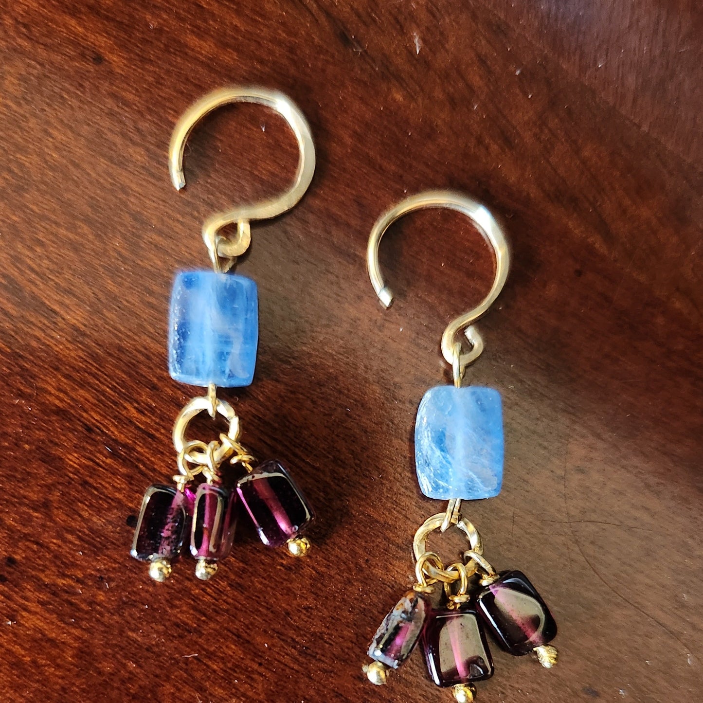 Kyanite and Garnet Earrings 14k gold filled handmade ear wires