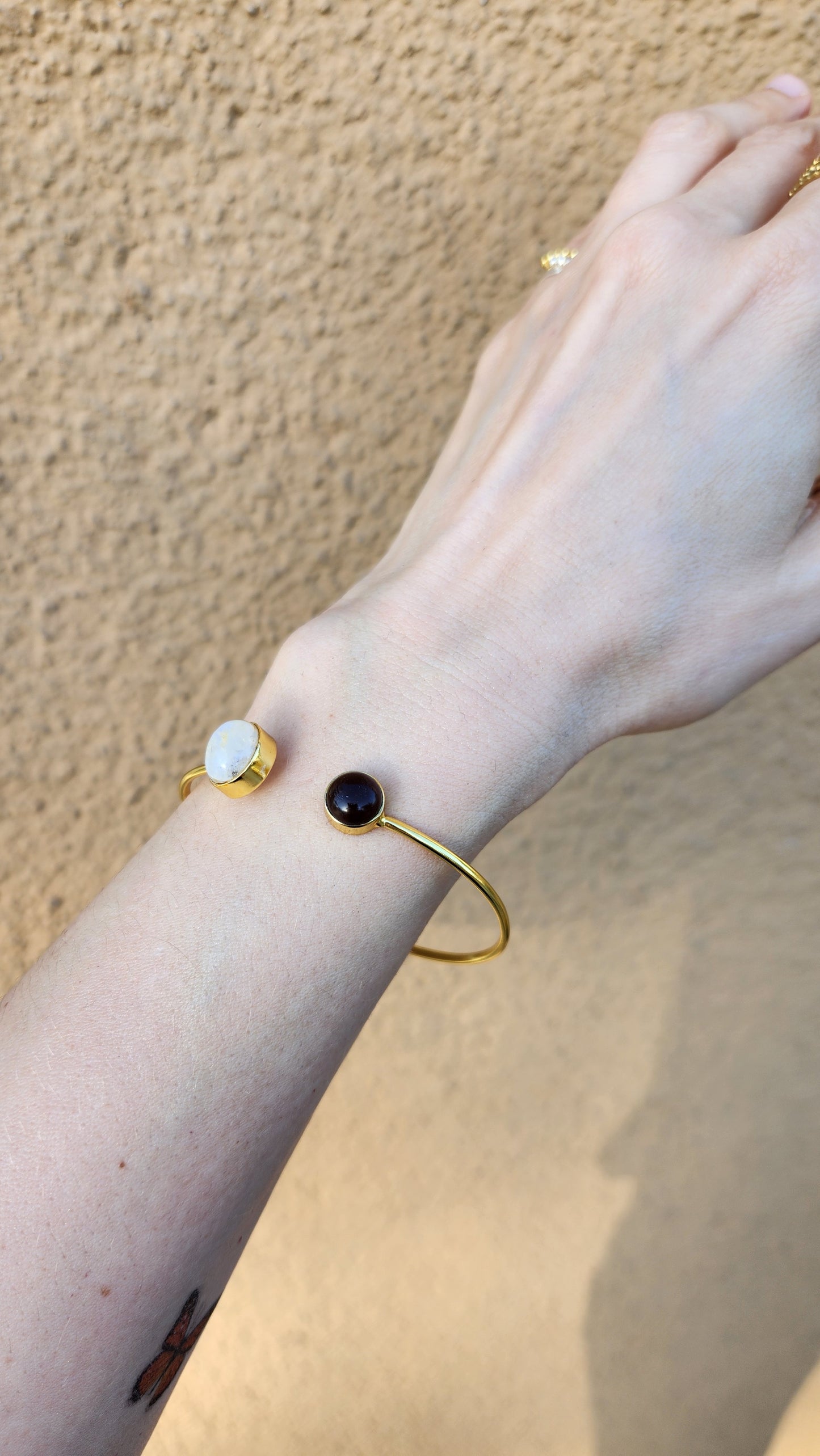 Emilie Moonstone and Smokey Quartz cuff bracelet 18k Gold Plated