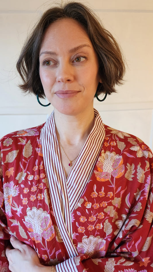 Selah Red Floral Cotton Dressing Robe