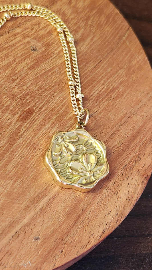 "Lora" 16"-18" Floral Pendant Necklace 18k- Gold plated adjustable length