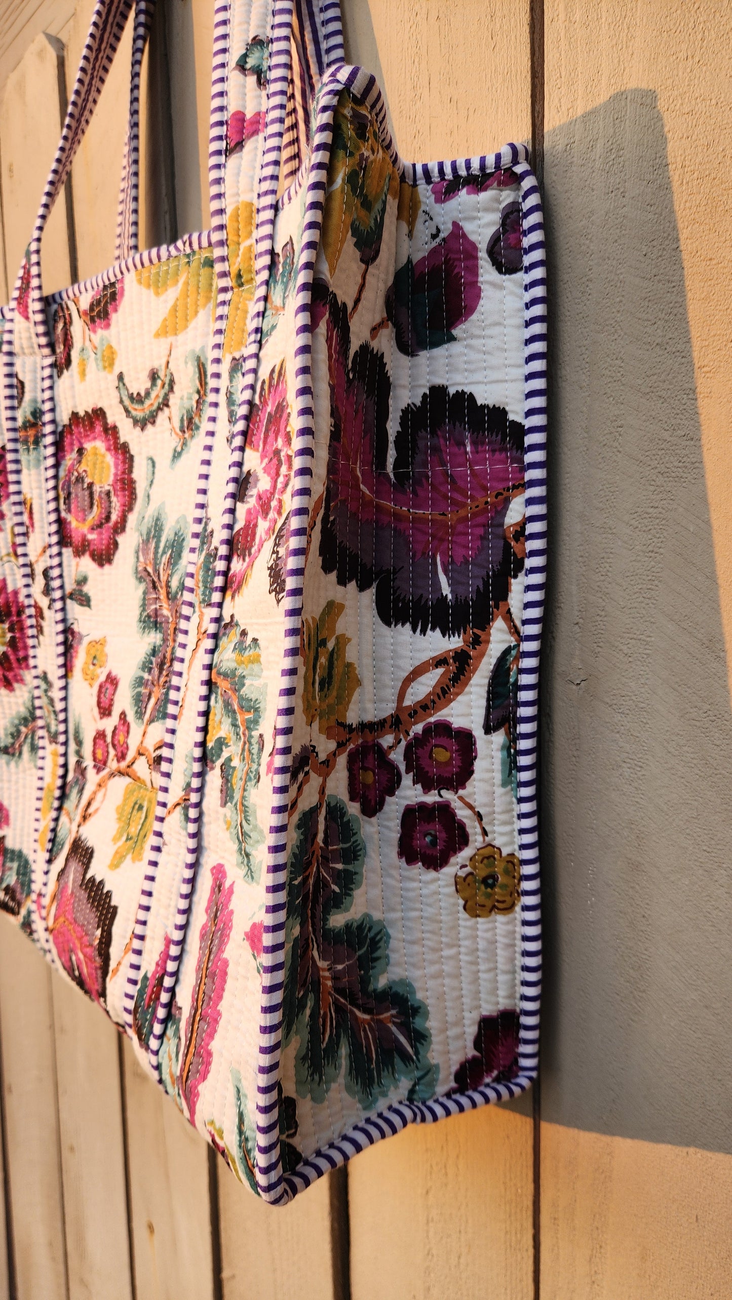 Structured Floral Tote Bag with zipper and inside pocket - Violet Riot