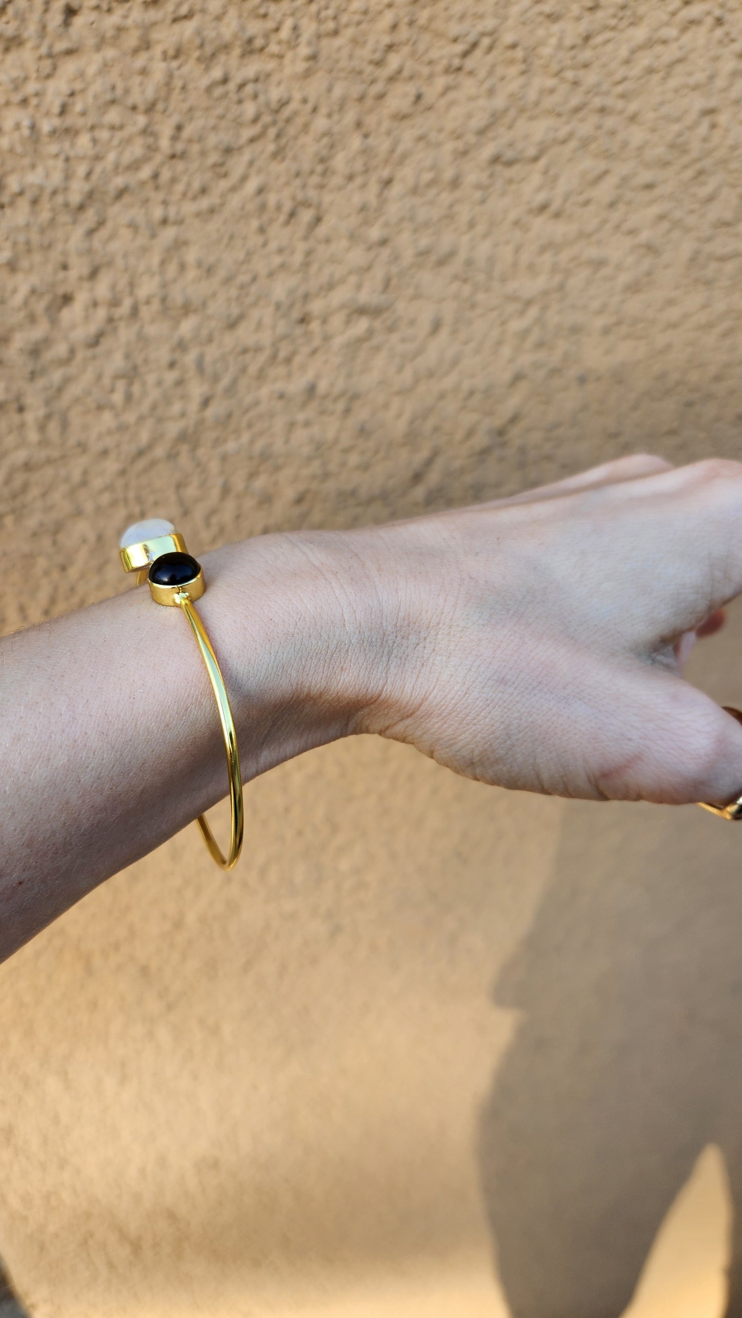Emilie Moonstone and Smokey Quartz cuff bracelet 18k Gold Plated