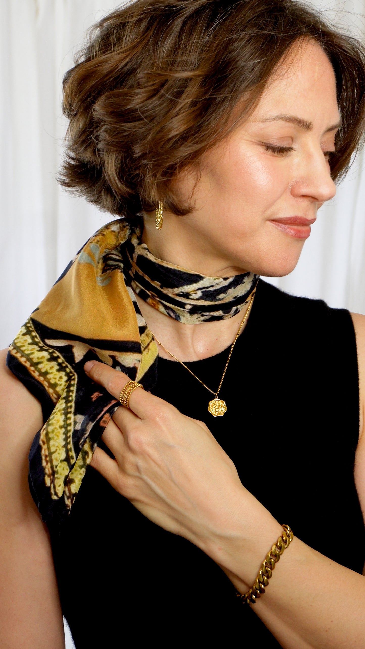 Sasha 100% Silk Scarf | Black Batik | 30" Square | Crepe Silk